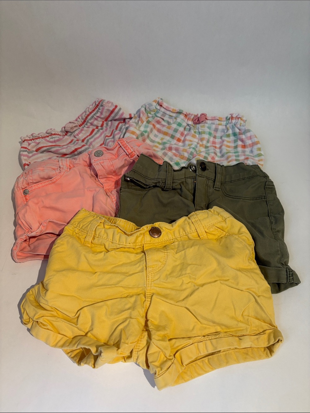 Girls Mix & Match Shorts Bundle - Yellow, Coral, Olive, Plaid (12 months to 5T)